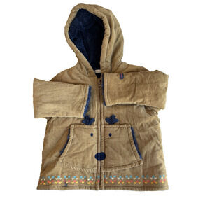 Designed in France Baby Cardigan corduroy Hooded Jacket Sherpa lining Sz-18 Mon